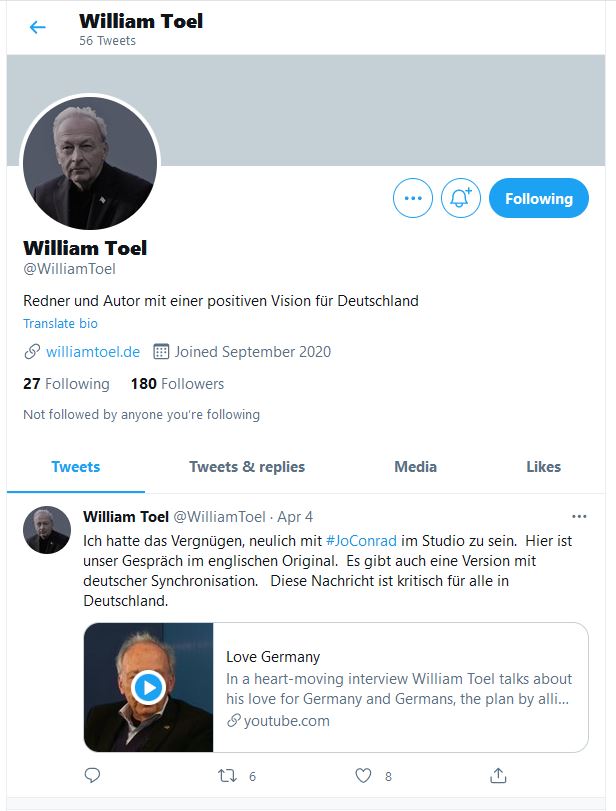 William Toel im Gespräch mit JoConrad Twitter Post William Toel im Gespräch mit JoConrad Twitter Post